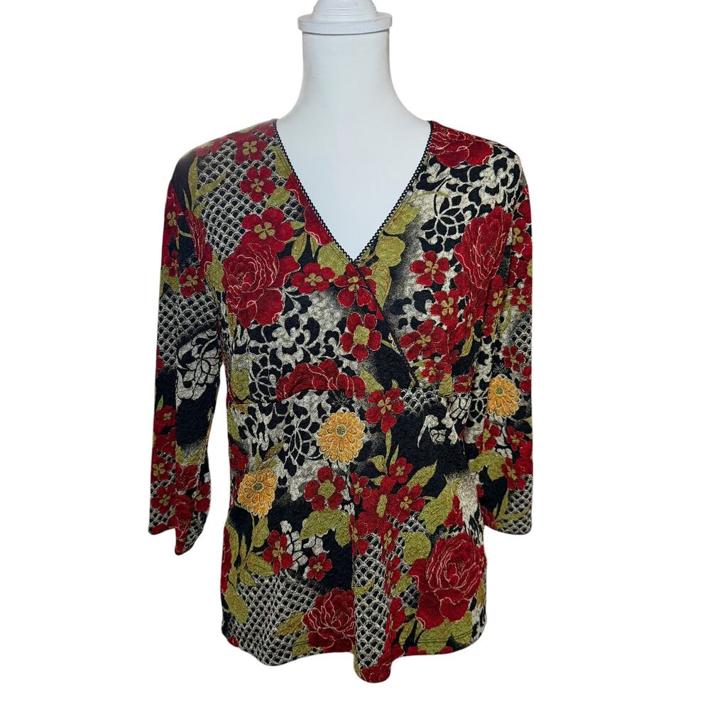 Vintage Y2K East 5th Floral Rose V-Neck Baby Doll Top Size XL